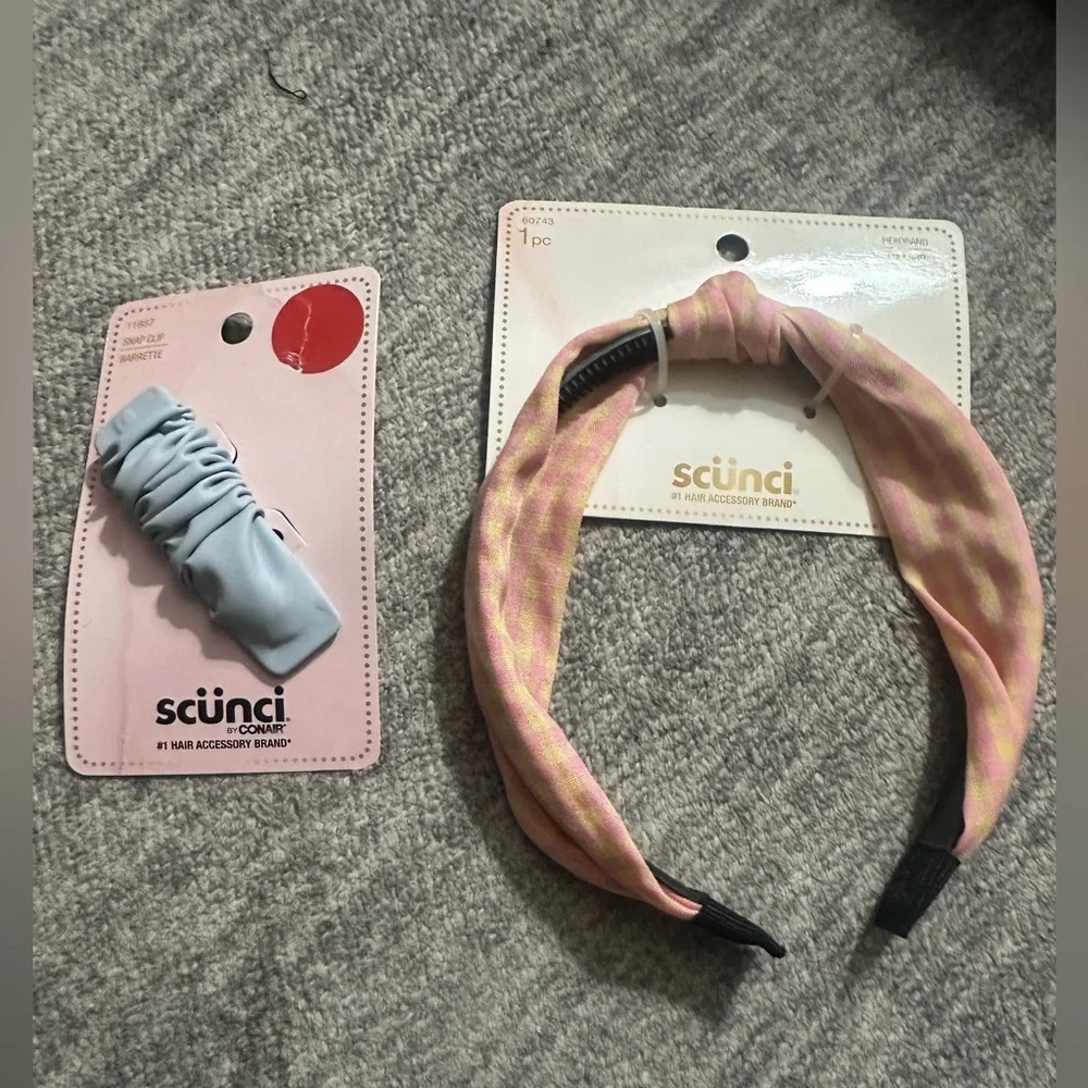 Scrunci Hairband and Hair Clip Gingham Kawaii Cute Plaid Pink and Yellow, Blue